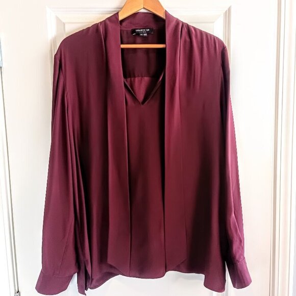 Lafayette 148 New York Burgundy Red Silk Tie Front Blouse - Picture 2 of 7